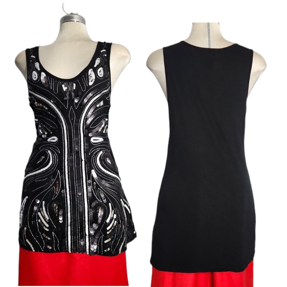 BEBE Black Embellished  Sequins Sleeveless  Top Size XL